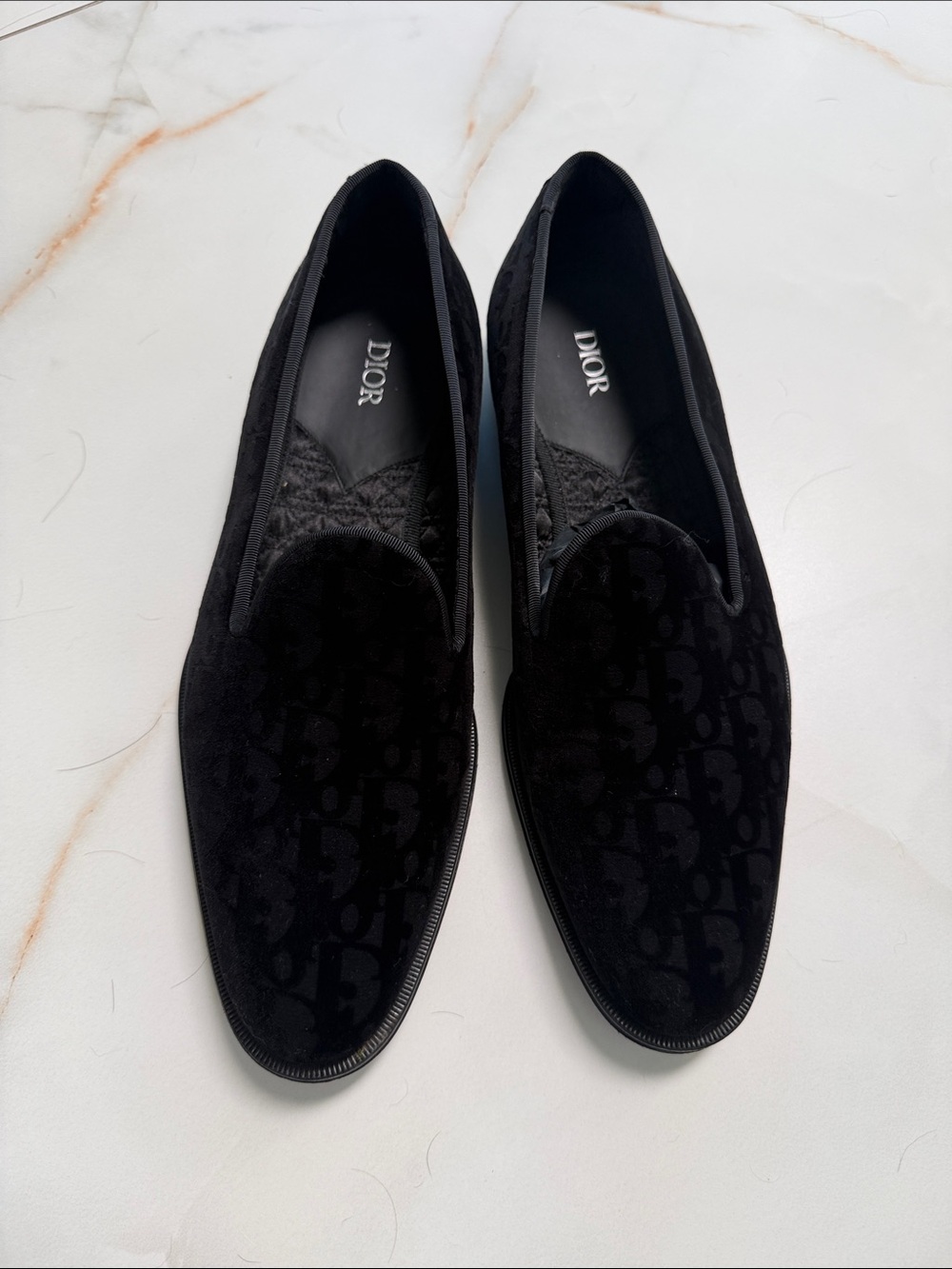 Dior Black Velvet Logo Slip-On Loafers
